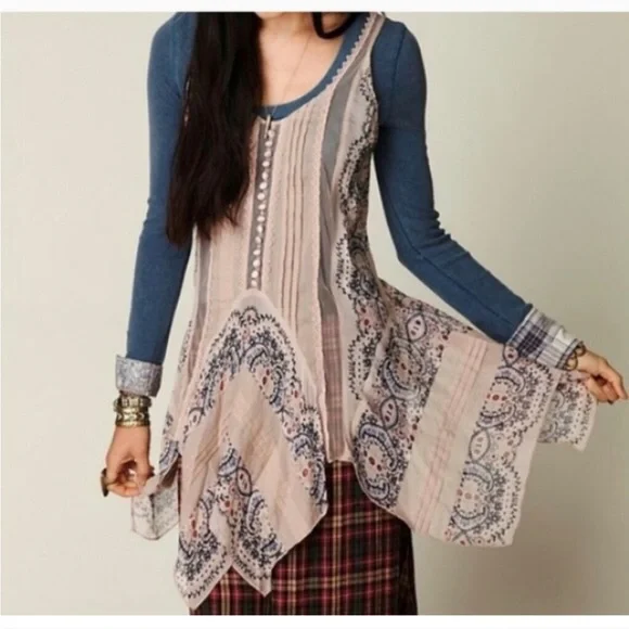 NWT Free People !!RARE!! VINTAGE!! Border Print Slip Dress (xs) - Picture 9 of 9